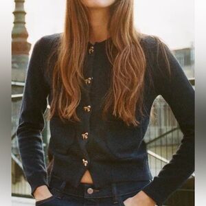 Zara navy bow cardigan
